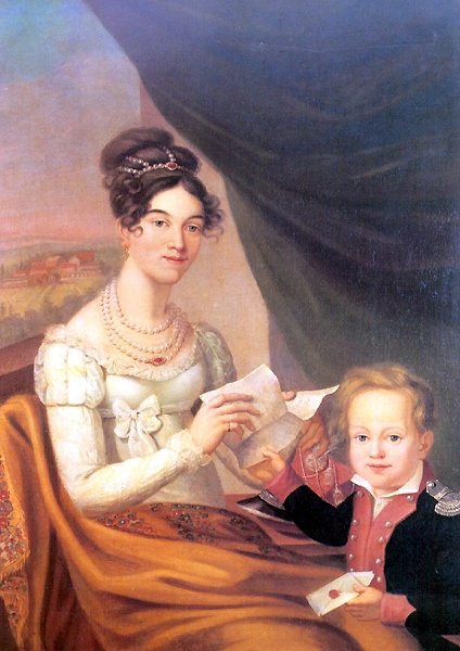 Жозефина Фридерихс с сыном П. А. Александровым (от Константина Павловича) в мундире Польского уланского полка.