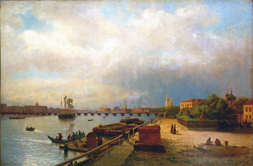Вид на Неву и Петровскую набережную с Домиком Петра I. Л. Ф. Лагорио. 1859 год.