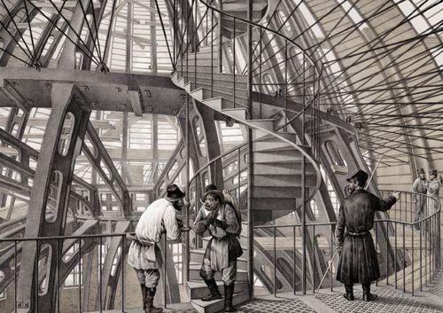 Вид металлических конструкций внутри купола. Литография по рисунку Монферрана.