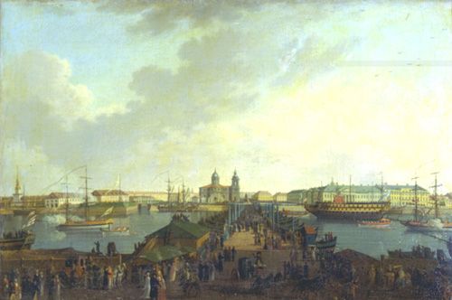 Б. Патерсен. Вид на Исаакиевский мост и Сенатскую площадь со стороны Васильевского острова.